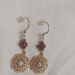 Elegant Gold and Red Dangle Earrings